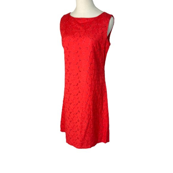 Coldwater Creek Dresses & Skirts - Coldwater Creek Linen Eyelet Mini Sheath Dress Coral Orange Red Size 6